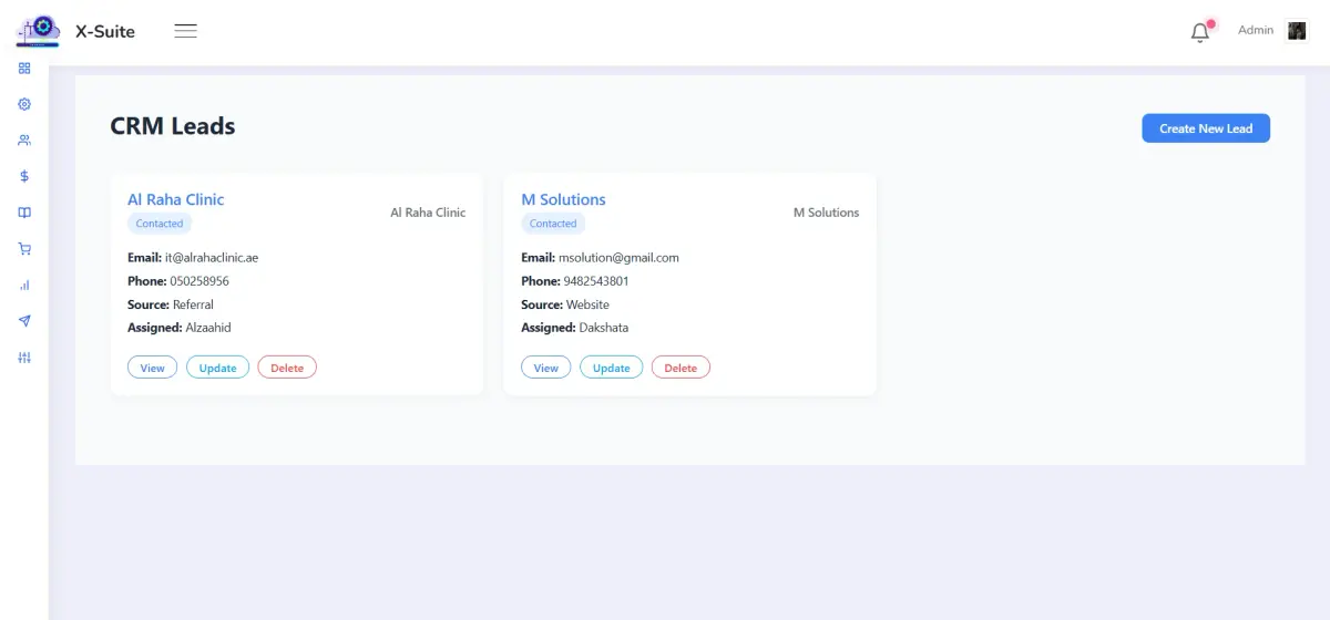 CRM Module showing customer management and interaction tracking