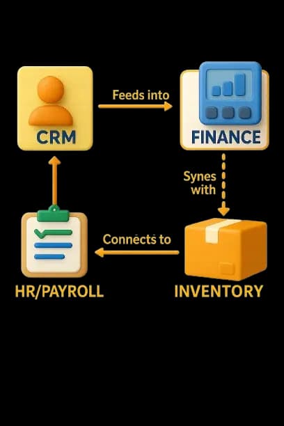 Diagram showing how different modules connect in the ERP system